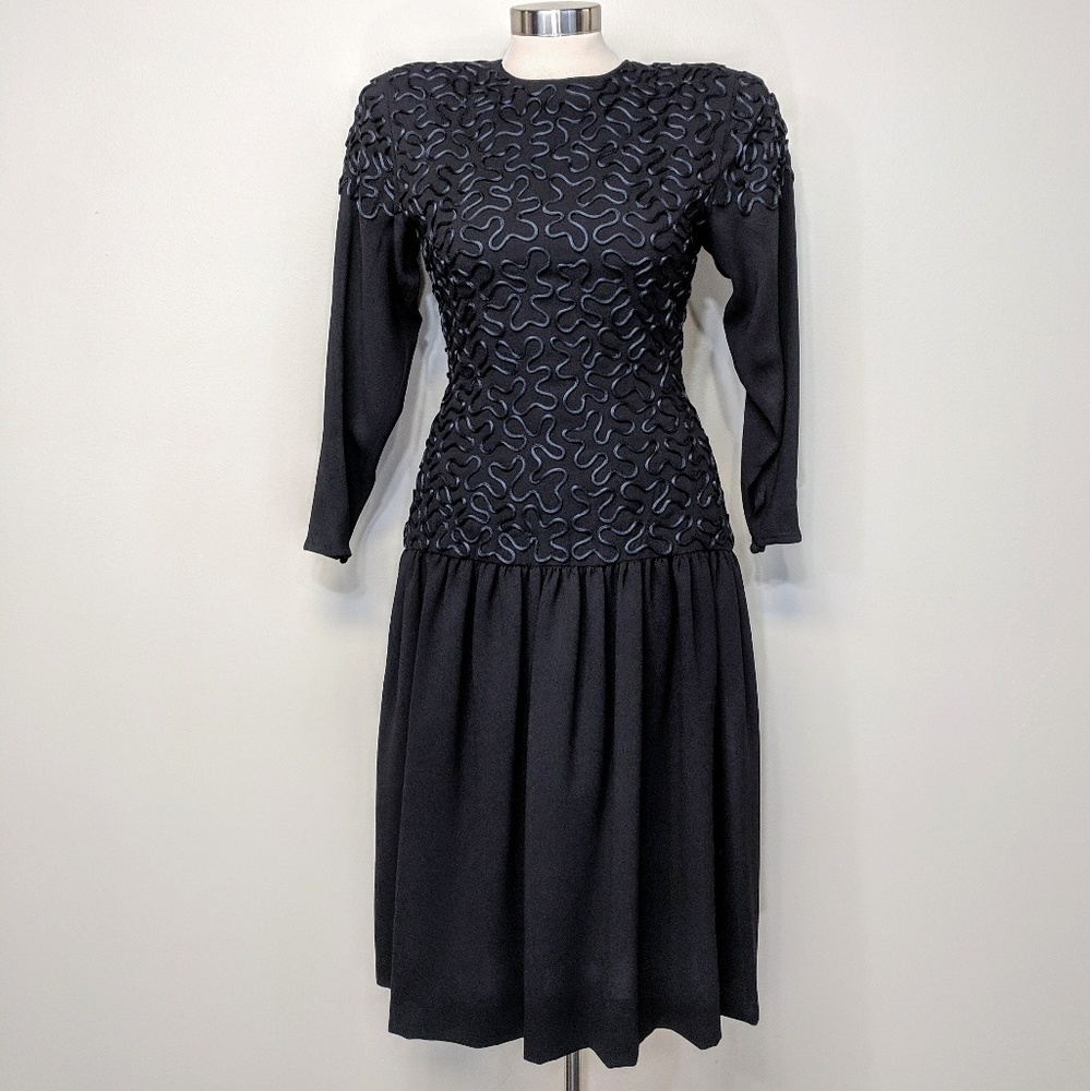 1980's Prairie Dress Style Vintage Albert Nipon Drop Waist Embroidery